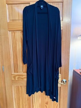 bobeau Black Long Open-Front Cardigan